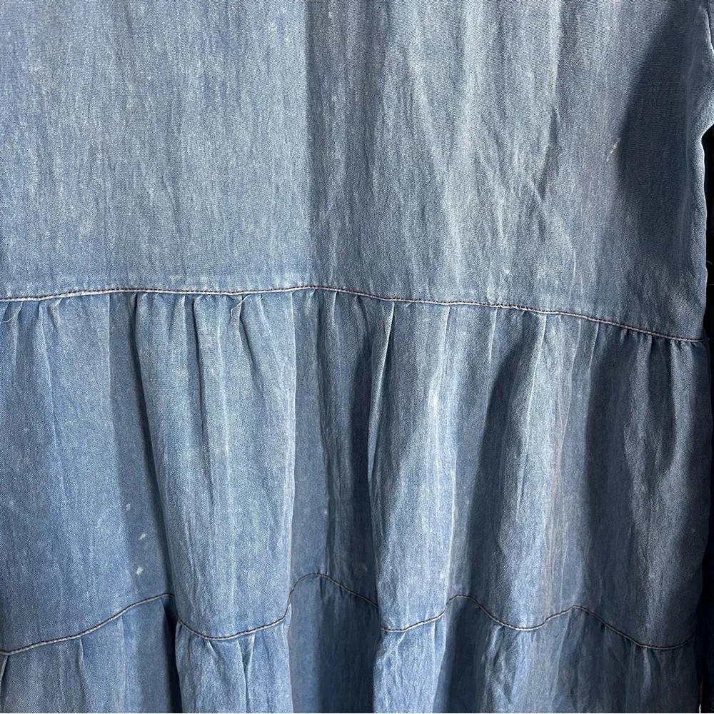 Umgee Short Denim Stonewash Dress Tiered Long Sleeve size Small - Picture 9 of 11